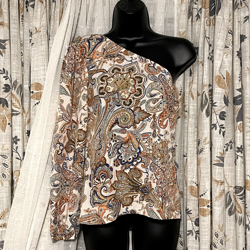One Shoulder Floral & Paisley Print Blouse